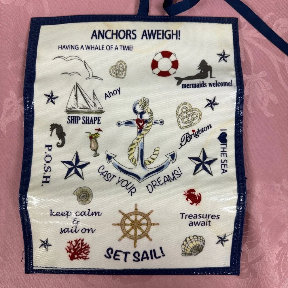 Brighton Anchors Aweigh Nautical Jewelry Roll Travel Organizer Navy Blue Velvet